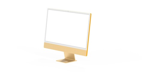 yellow Workspace blank screen desktop computer, Mockup computer gold