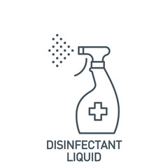 sprayer bottle with spray drops of antiseptic or disinfectant liquid single line icon isolated on white. outline icon symbol Coronavirus Covid 19 banner disinfect surface element with editable Stroke
