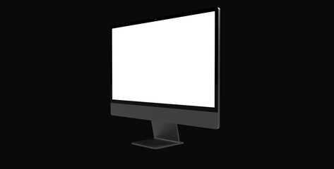 Workspace blank screen desktop computer, Mockup computer background dark black - obrazy, fototapety, plakaty