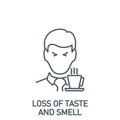 loss of taste and smell Signs and symptoms Coronavirus single line icon isolated on white. Perfect outline symbol symptoms Covid 19 pandemic banner. Quality design element with editable Stroke