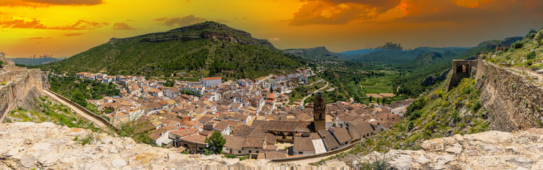 Panoramic from the castle of the town of Chulilla in the mountains of the Valencian community. Spain