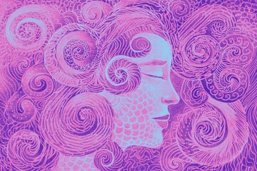 Disegno grafico viola una bella donna sognante