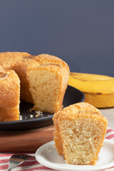 Delicious cake of banana, selective focus.