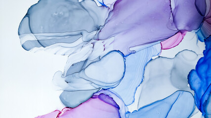 Alcohol ink. Violet Liquid Texture. Blue Splash.