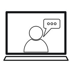 Вебинар. Обучение онлайн контур черный. Webinar outline black. Online training. Vector drawing.