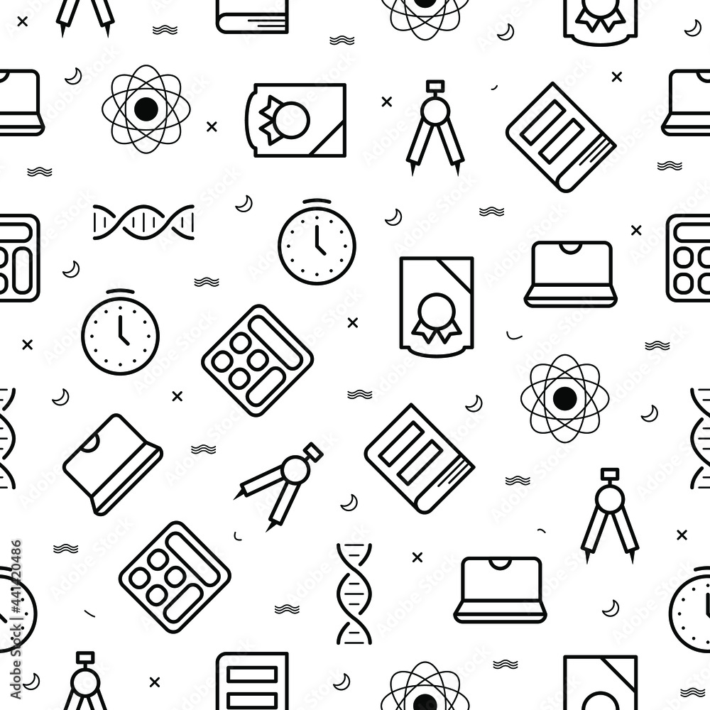 Poster seamless pattern elements hand drawn collection college school study vector design style background 