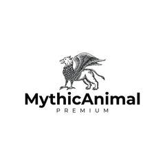Fototapeta na wymiar Mythic Eagle Lion Animal Drawing Logo Vector Illustration Template Icon Design 