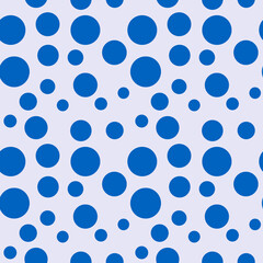Blue polka dots pattern. Vector seamless wallpaper with blue bubbles.