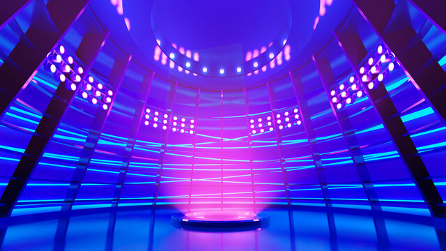 Empty futuristic interior background stage, 3d rendering.