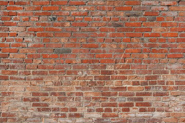 Red brick wall, old brick, grunge texture background.
