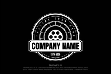 Retro Vintage Cinema Film Stripes Reel Movie Production Logo Design Vector
