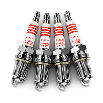 Group of automotive spark plugs isolated on white background 3d