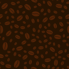 Coffee grains seamless pattern. Repeated coffee beans dark brown texture for craft paper, cafe menu, print, wrapping paper. Vector seamless texture.