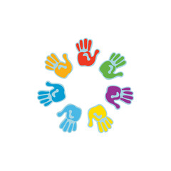 colorful hands with circular shape, art craft circle icon