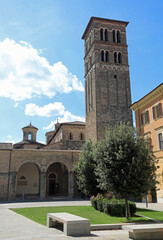 Fototapeta na wymiar bell tower of the cathedral city of Rieti in the Lazio region in Italy without people