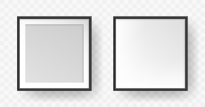 Photo frame square mockup. Realistic black empty framing, 3d blank photograph design template. Vector illustration