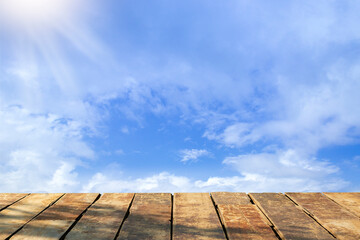 Beautiful wooden floor and blue sky background