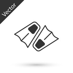 Grey Rubber flippers for swimming icon isolated on white background. Diving equipment. Extreme sport. Diving underwater equipment. Vector