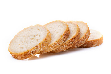 Slices of white bread or a loaf with sesame seeds isolated on a white background.