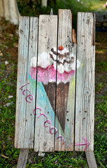 Old planks with ice cream cone