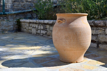 Typical Greek clay vase on the street