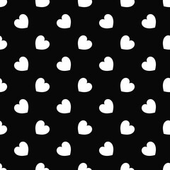 Vector hearts pattern, black-white seamless background.