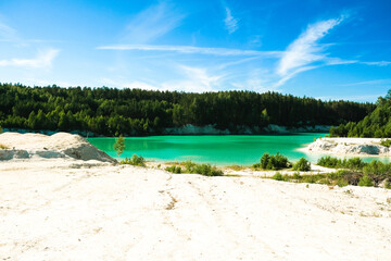 Mountain textures, stone, water. Beautiful background. Clay quarry. Beautiful landscapes.