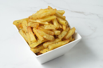french fries in a white bowl