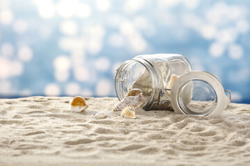 Summer background of sand on beach and sea landscape 