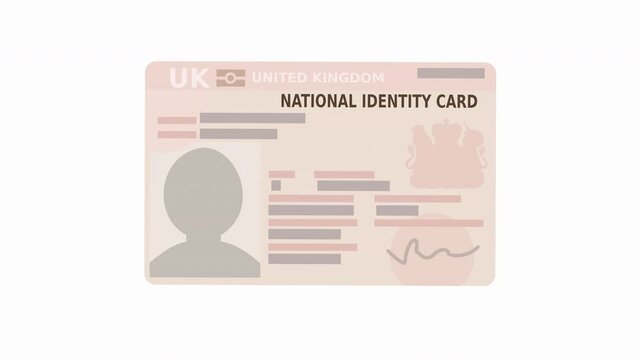 A hand shows the national identity card of the United Kingdom on a white background (flat design)