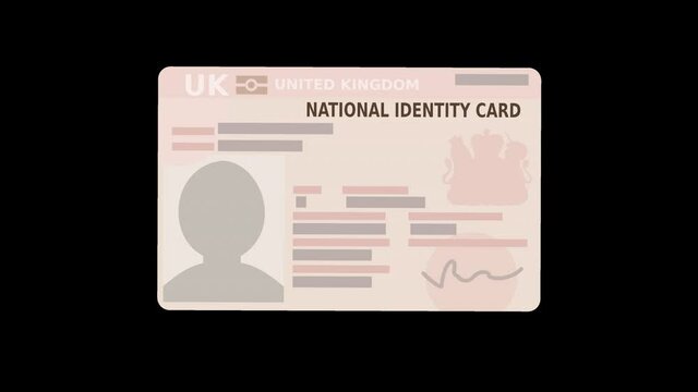 A hand shows the national identity card of the United Kingdom on a black background with alpha channel(flat design)