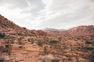 Red Rock Canyon near Las Vegas, Nevada in the desert at sunset