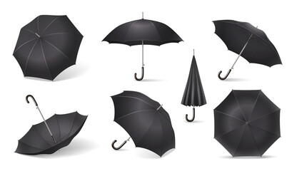 Black Realistic Umbrella Icon Set - obrazy, fototapety, plakaty