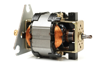 Small electric motor on white background