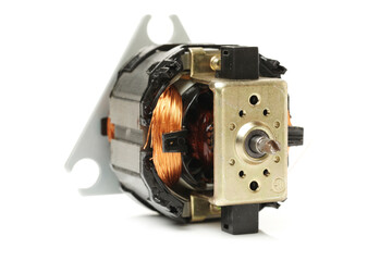 Small electric motor on white background