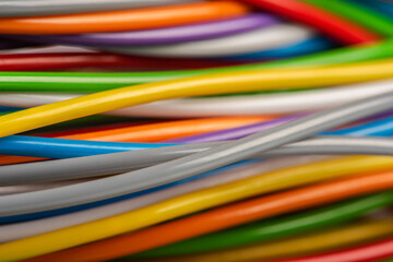 Colorful cable and wire close-up