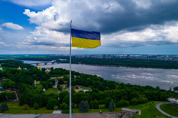 Aerial view of the Ukrainian flag