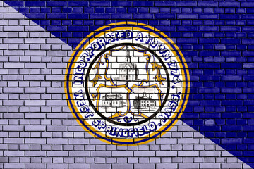 flag of West Springfield, Massachusetts painted on brick wall