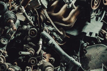 Car motor parts. Auto motor mechanic spare or automotive piece on dark background