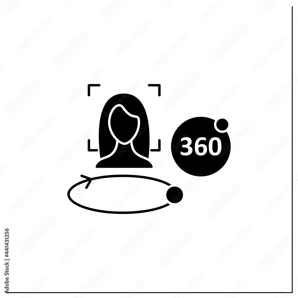 Poster 360 degree face scan glyph icon. three-dimensional face scanning.biometric face detection.identity d