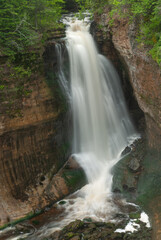 Summer landscape of Miner's Falls captured with motion blur, Pictured Rocks National Lakeshore, Michigan's Upper Peninsula, USA