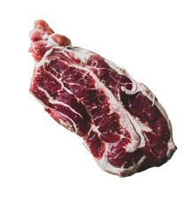 Raw beef rib eye steak isolated on white with clipping path