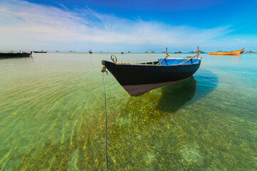  Boat floating in the sea of ​​Bintan island