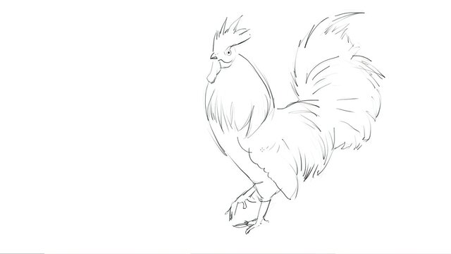 3d illustration - Hand drawing  Of A Rooster - Art Process