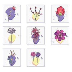 Set of hand drawn colored flowers