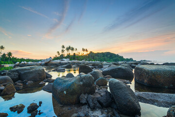 beautiful sunset on the beach of Bintan Island 