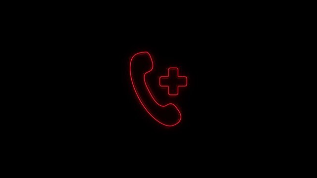 Glowing neon line Call medical icon isolated on black background. 4K