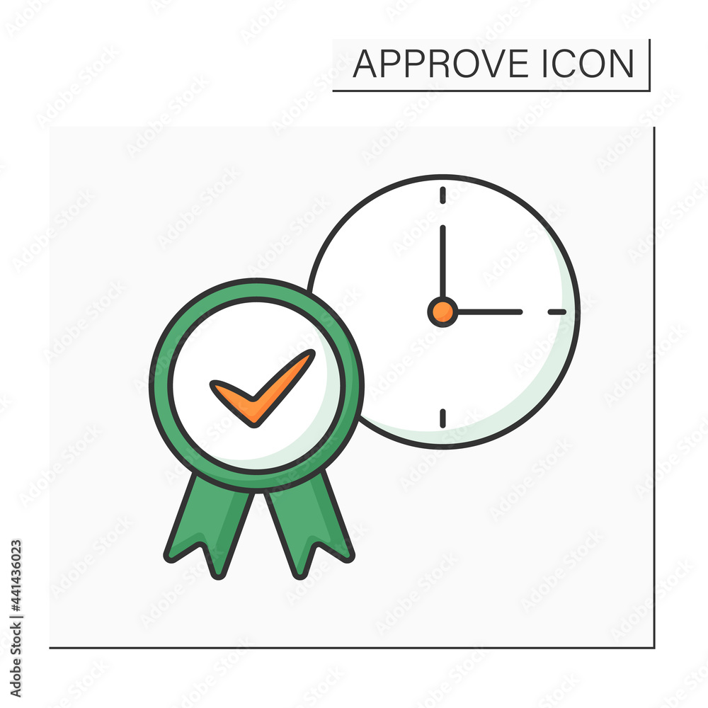 Poster approve time color icon. accept daily routine schedule. time management. confirmed concept. isolated