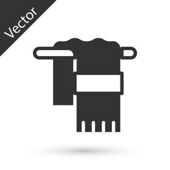 Grey Towel on hanger icon isolated on white background. Bathroom towel icon. Vector