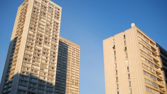 Sunrise on urban buildings (Paris - Olympiades, France)